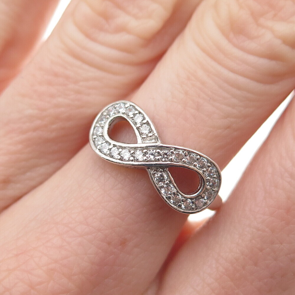 925 Sterling Silver Round-Cut C Z Infinity Ring Size 6.5